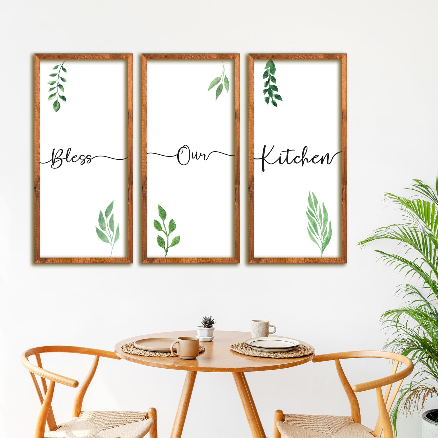 Paquete de 3 cuadros decorativos con el texto "Bless Our Kitchen"