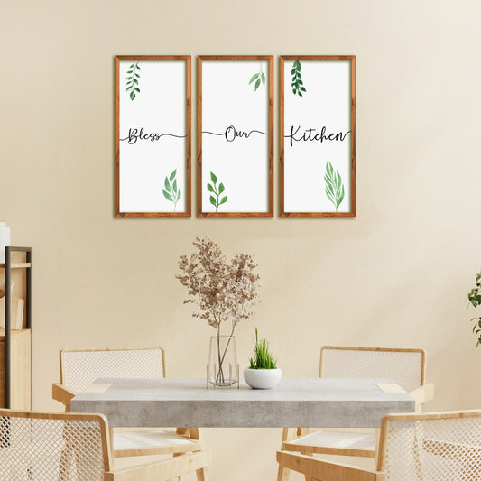 Paquete de 3 cuadros decorativos con detalles de hojas para comedor