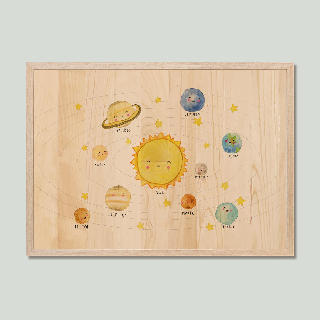 Sistema Solar impreso directamente en madera. El detalle decorativo perfecto para el cuarto de tu bebé