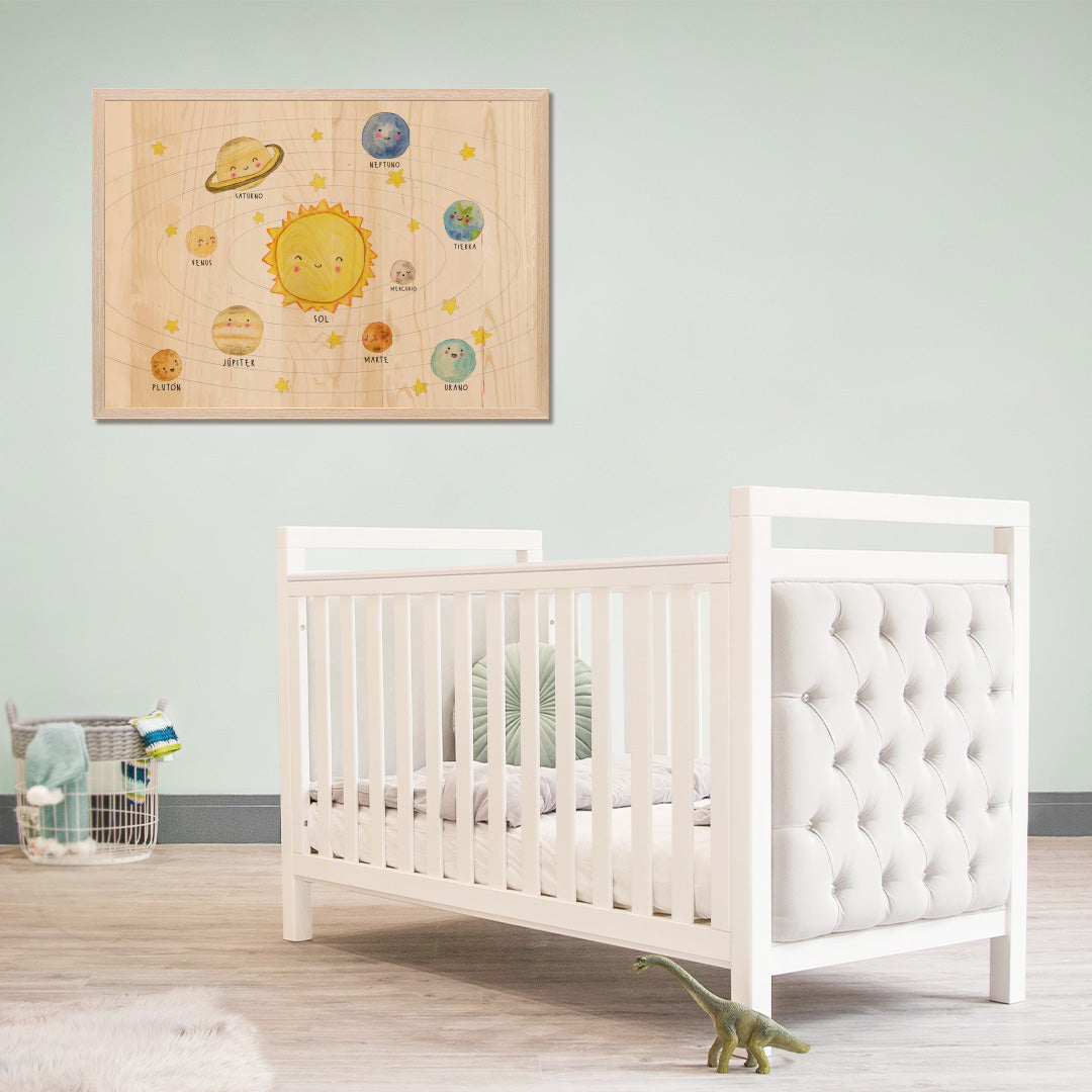 Decora el cuarto de tu bebé con un cuadro educativo con el nombre todos los planetas