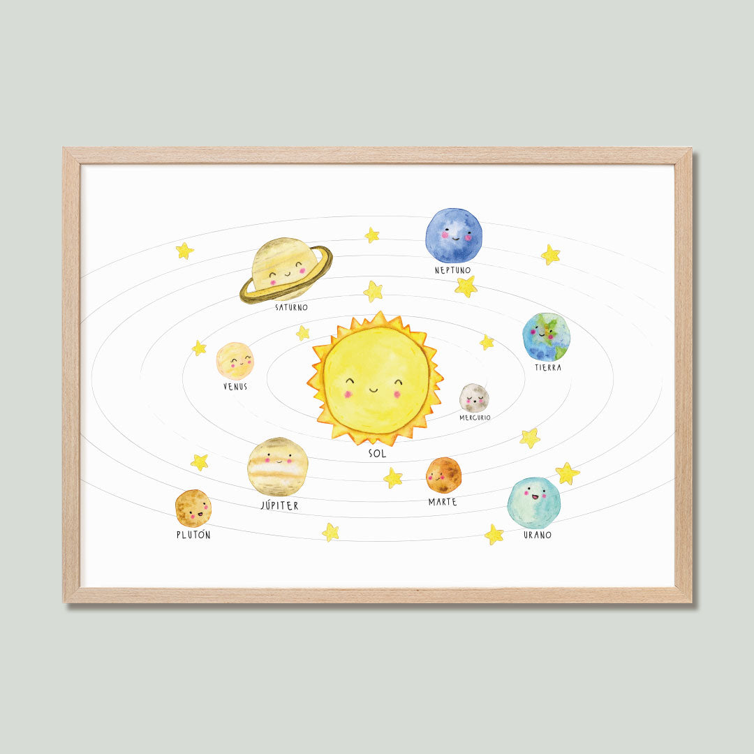 Sistema Solar ilustrado en madera para el cuarto de tu bebé