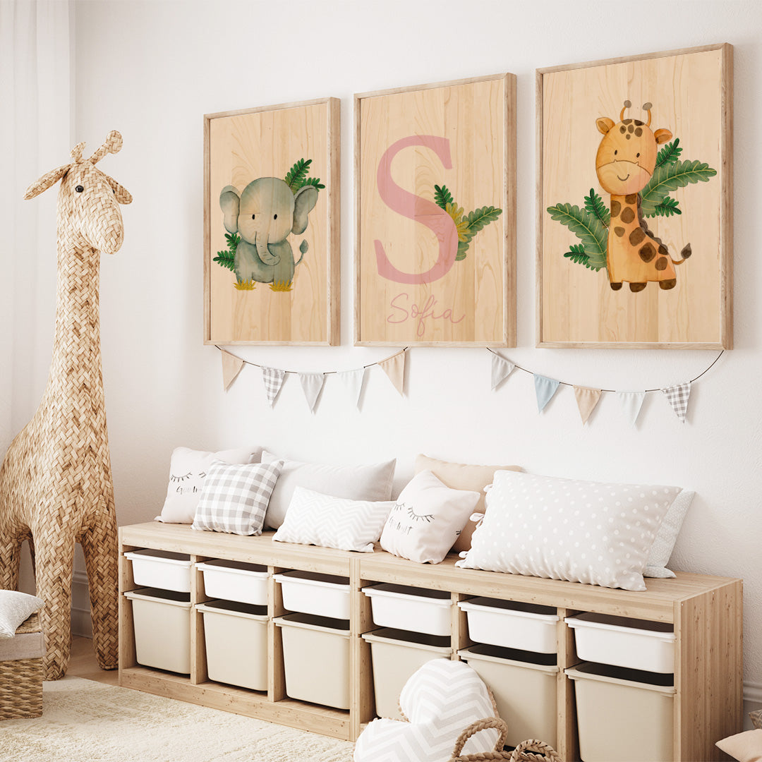Set de cuadros decorativos impresos en madera para decorar el cuarto de tu bebé. 