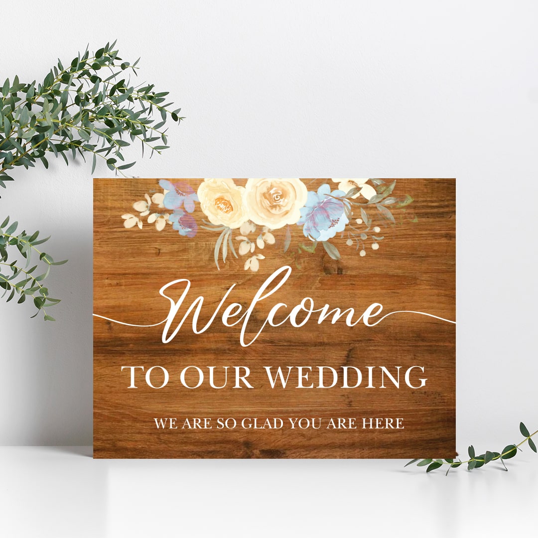 Cuadro de Bienvenida para Bodas con Flores de Acuarela: Welcome To Our Wedding
