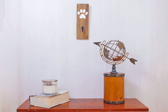 Pieza decorativa con huella de mascota decorando un espacio