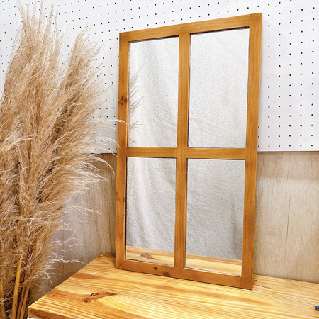 espejo rústico decorativo de madera en forma de ventana